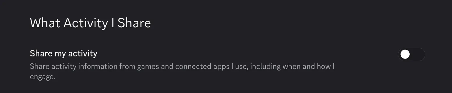 The “Share my activity” settings UI